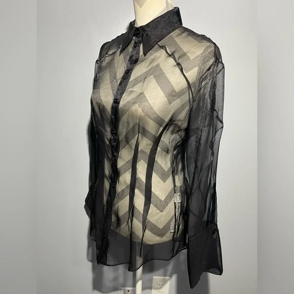 Zara Black Sheer Button Down Shirt - Picture 2 of 13